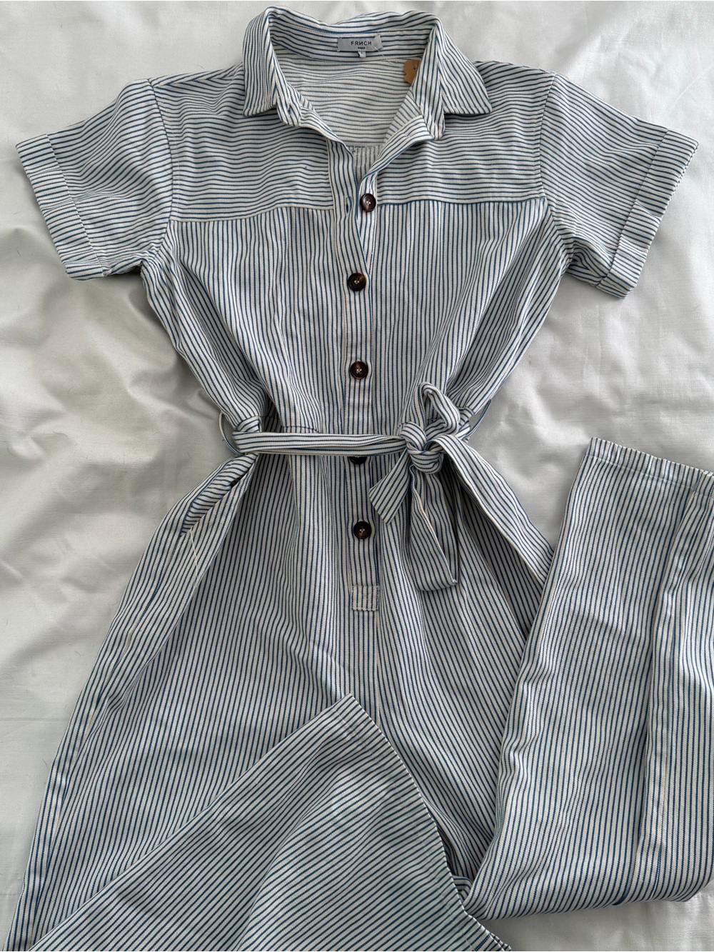 Striped collared denim jumpsuit size large